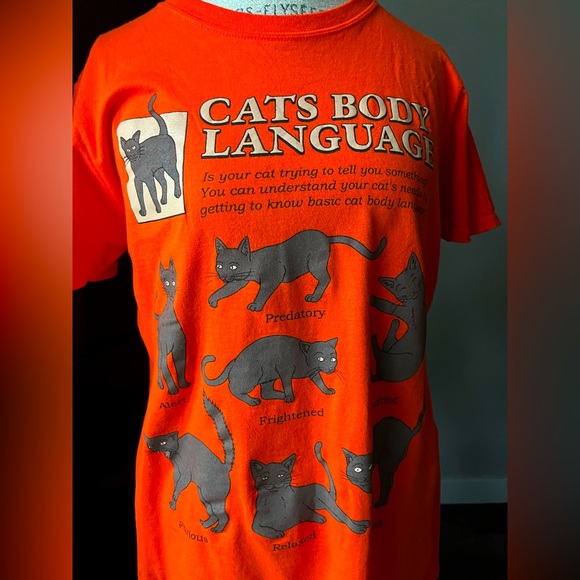 NWOT Cats Body Language Orange Tee Black Cat - Picture 1 of 6